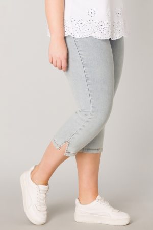 BAWEŁNIANE SPODNIE DAMSKIE 3/4 wysoki stan bielony jeans