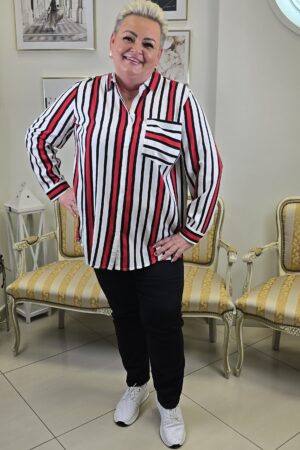 DAMSKA KOSZULA PLUS SIZE W PASKI W KLASYCZNEJ KOLORYSTYCE? ⬛⬜