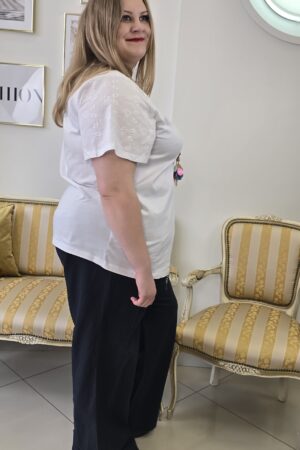 DAMSKIE LNIANE SPODNIE PLUS SIZE wsuwane na elastycznej gumie granatowe