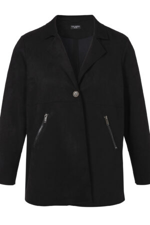 Aksamitna welurowa marynarka damska z klapami w czarnym kolorze