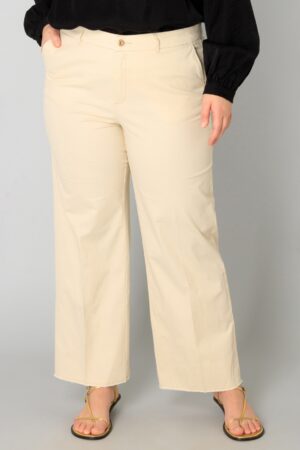 BEŻOWE DAMSKIE LETNIE SPODNIE PLUS SIZE wysoki stan i szerokie nogawki