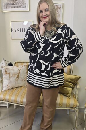 Lejąca tunika z wiskozy z nadrukiem marki VIA APPIA DUE beżowo-czarna