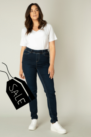DAMSKIE JEANSY PLUS SIZE wsuwane na gumie ze zwężaną nogawką