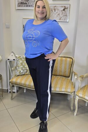 DAMSKIE SPODNIE NA GUMIE Z PRZESZYCIEM NA NOGAWKACH I LAMPASEM