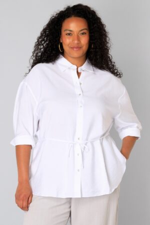 ELEGANCKA DAMSKA KOSZULA PLUS SIZE W JEDNOLITYM KOLORZE z paseczkiem