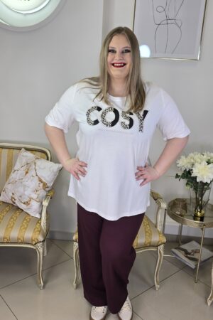 BAWEŁNA i MODAL DAMSKI T-SHIRT XXL W JASNEJ TONACJI Z PAZURKIEM