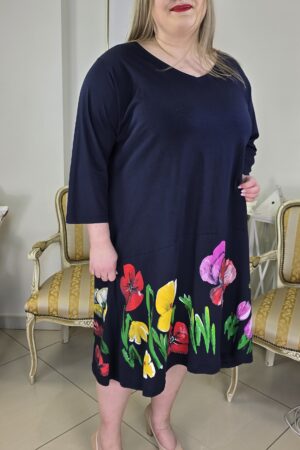 BAWEŁNIANA SUKIENKA PLUS SIZE Z KWIECISTYM KOLOROWYM WZOREM