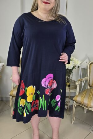 BAWEŁNIANA SUKIENKA PLUS SIZE Z KWIECISTYM KOLOROWYM WZOREM