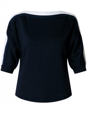 GRANATOWA BLUZKA DAMSKA z kimonowym rękawkiem tkanina typu punto