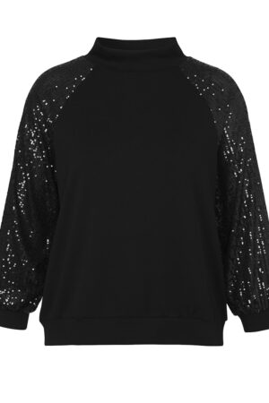 BLUZKA PLUS SIZE Z REGLANOWYM RĘKAWEM I CEKINAMI w czarnym kolorze