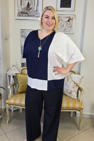 DWUKOLOROWA BLUZECZKA W ELEGANCKIM STYLU z dekoltem w serek