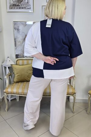 DWUKOLOROWA BLUZECZKA W ELEGANCKIM STYLU z dekoltem w serek