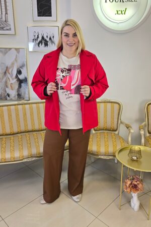 Aksamitna bawełniana kurtka damska z klapami w cudnym czerwonym kolorze