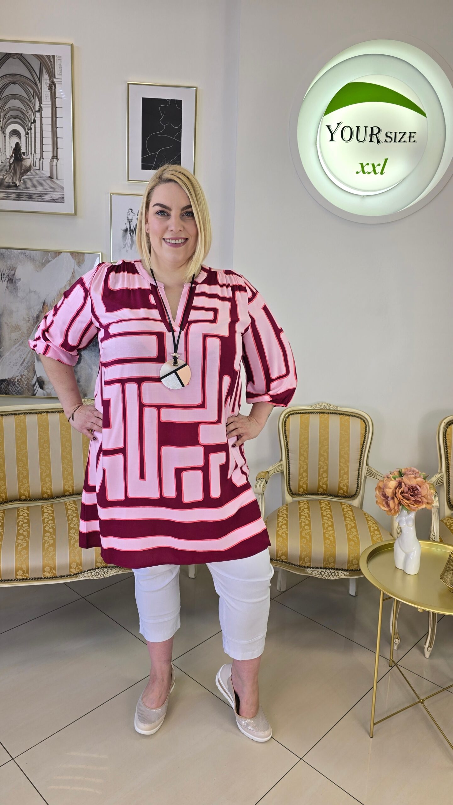 DŁUGA TUNIKA PLUS SIZE VIA APPIA DUE Z GEOMETRYCZNYM WZOREM - obrazek 9