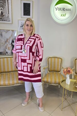 DŁUGA TUNIKA PLUS SIZE VIA APPIA DUE Z GEOMETRYCZNYM WZOREM
