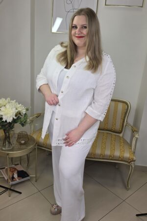 BAWEŁNIANA DAMSKA KOSZULA PLUS SIZE z ażurowym haftem