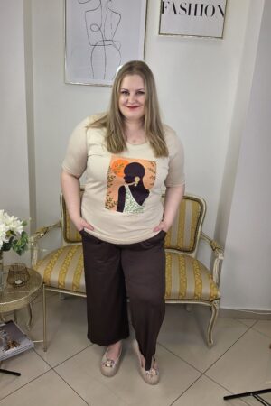 BAWEŁNIANY DAMSKI T-SHIRT PLUS SIZE z aplikacją MARKI SOPHIA CURVY