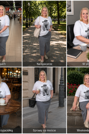BAWEŁNIANY DAMSKI T-SHIRT PLUS SIZE z modną aplikacją