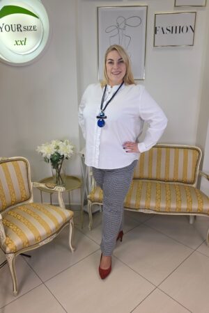 Damskie elastyczne spodnie plus size z geometrycznym wzorem na całości – marki HAJO