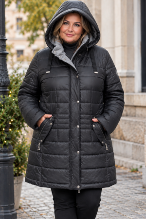 CZARNA ZIMOWA DAMSKA KURTKA PLUS SIZE marki GINA’S by SCHERER
